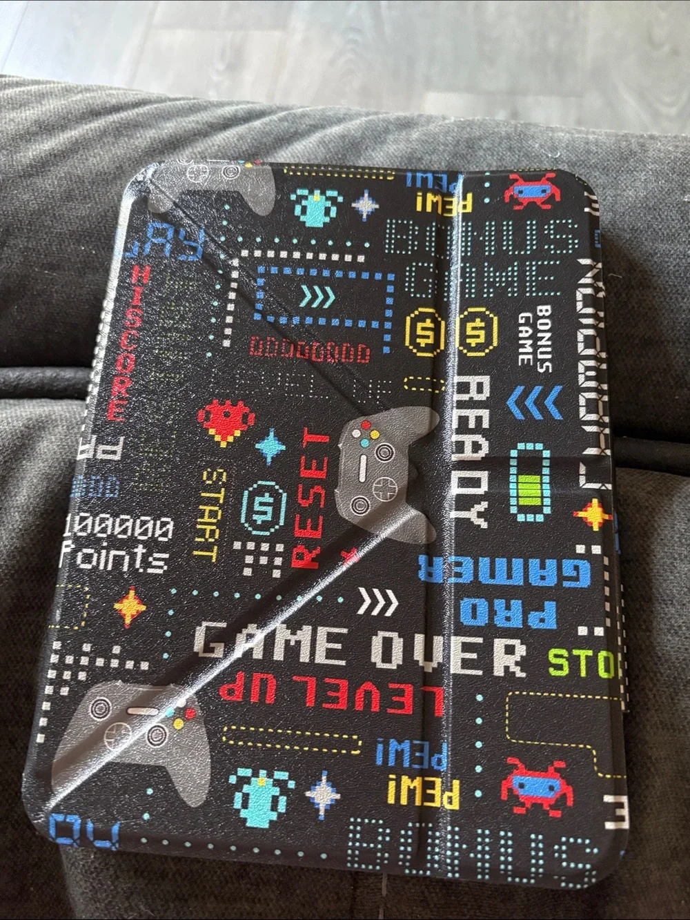 Retro Arcade Tablet Folio Case - Black Pixel Game Print